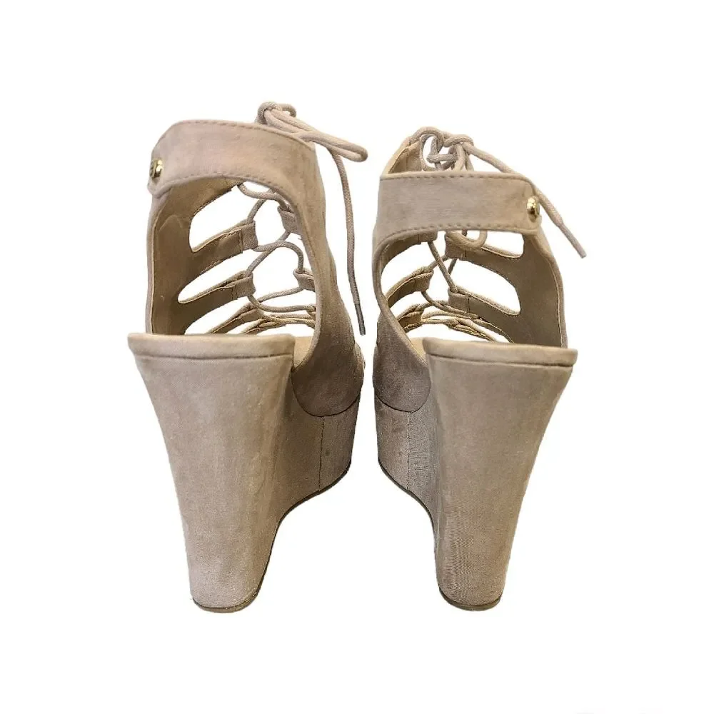 G by Guess Womens Beige Lace Up Cutout Platform Wedge Booties 9.5M